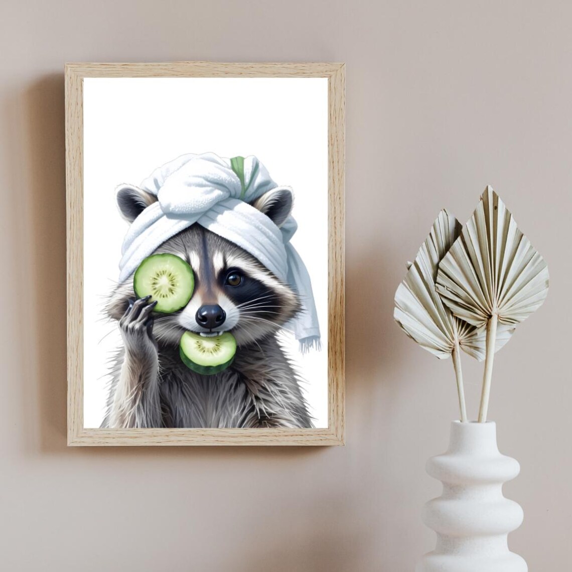 Raccoon Spa Day Funny Animal with Cucumber Slices Art Poster - Image 2