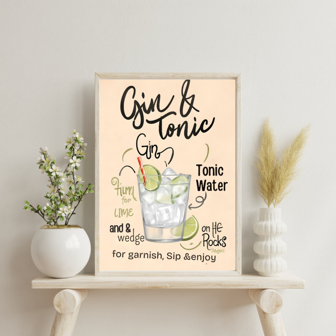 Gin Tonic Minimalist Bar Decor, Wall Art Print