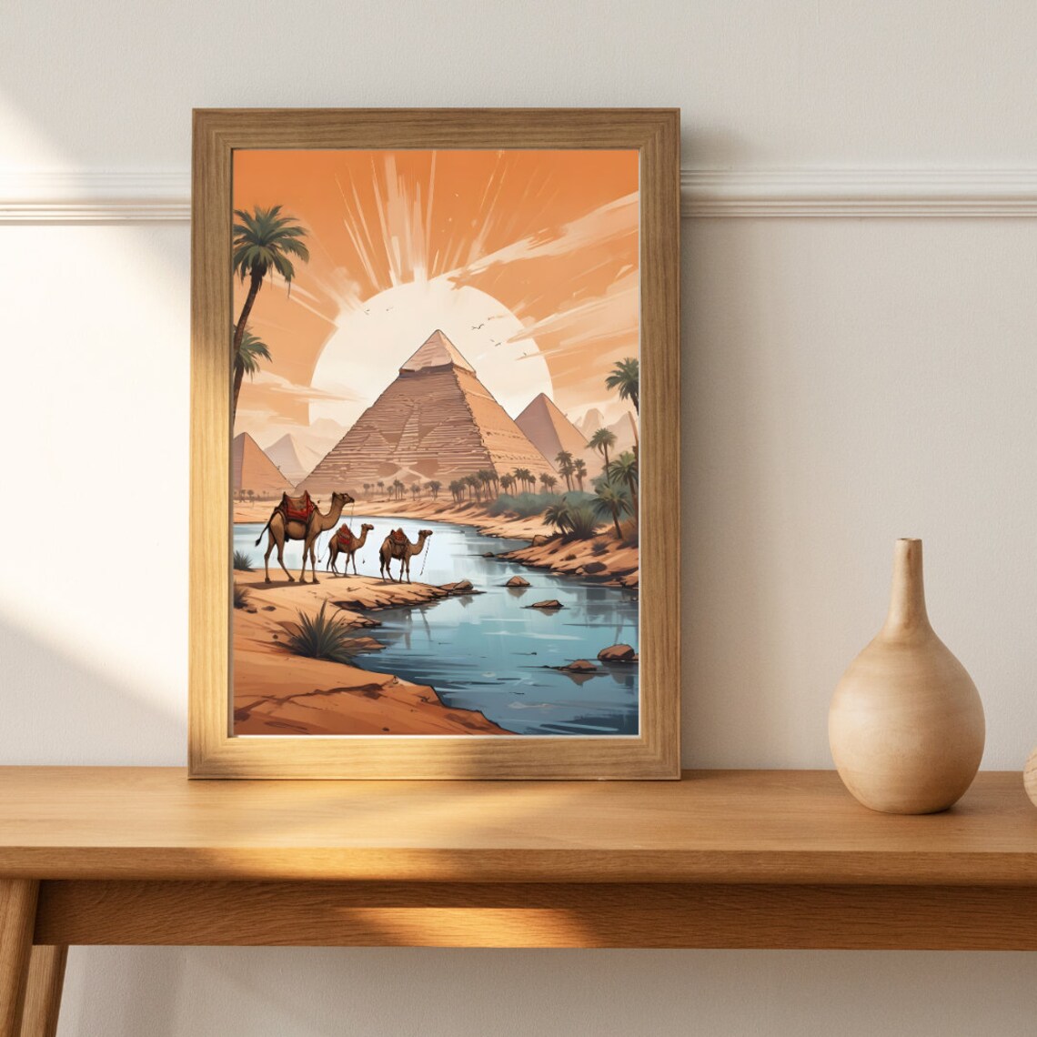 Camels, River And Pyramids Exotic Landscape - Image 4
