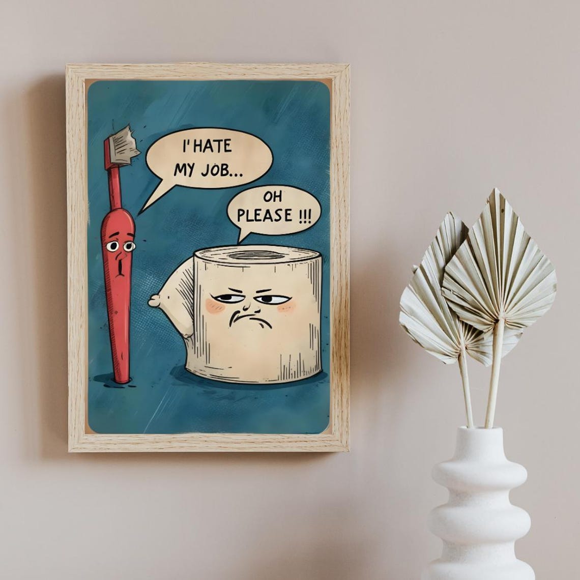 I Hate My Jobs Funny Toothbrush And Toilet Paper Poster Print Unique Humorous Painting Wall Art Picture Bathroom Decor Wall Art - Image 2