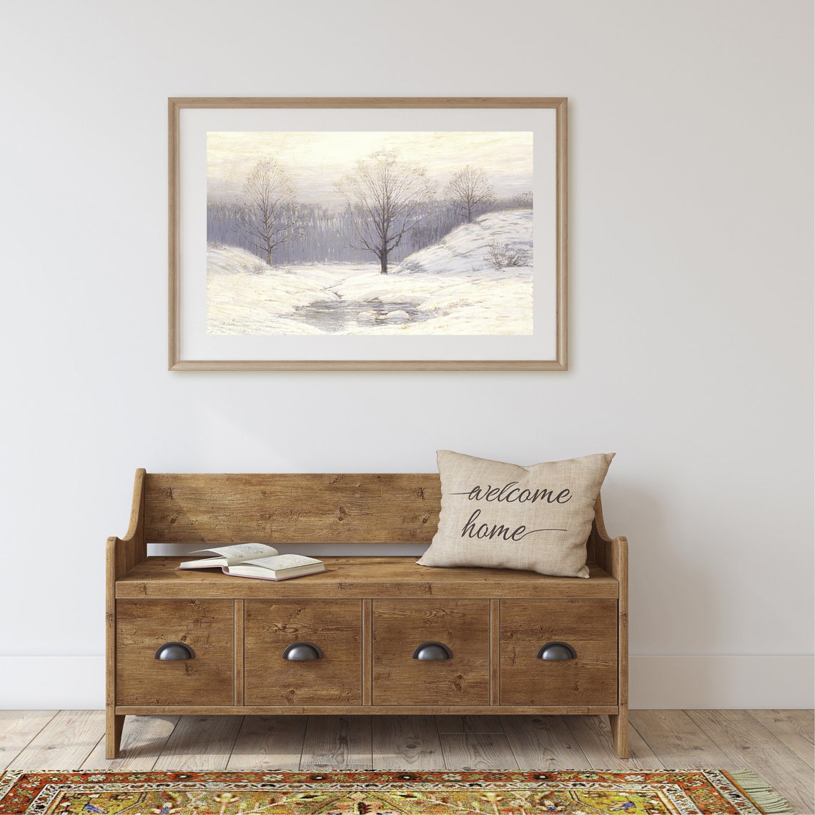 Snowy Winter Landscape Bare Trees Icy Stream Vintage Painting Poster - Image 2