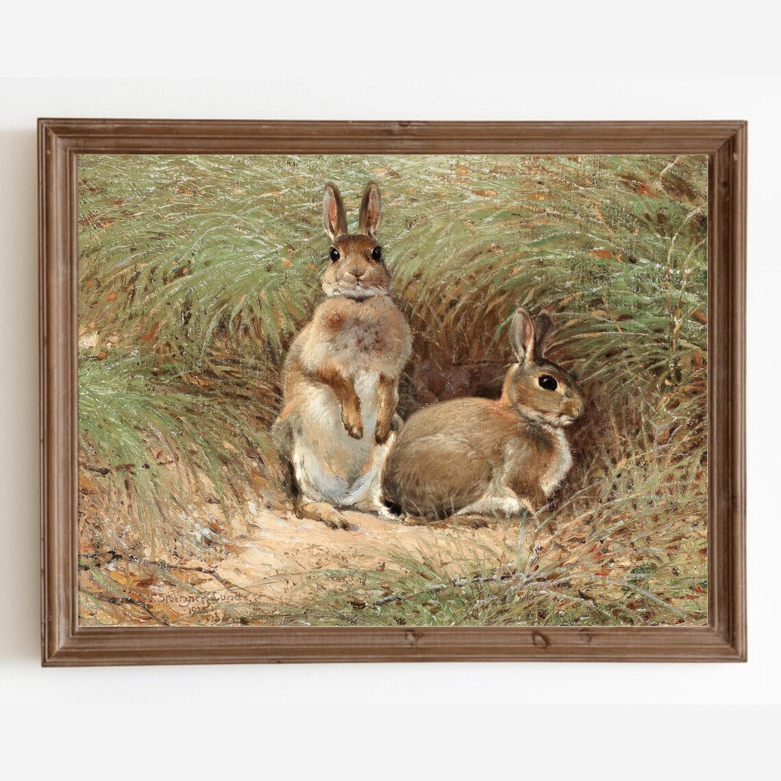Vintage Rabbit Painting, Country Nursery Wall Art