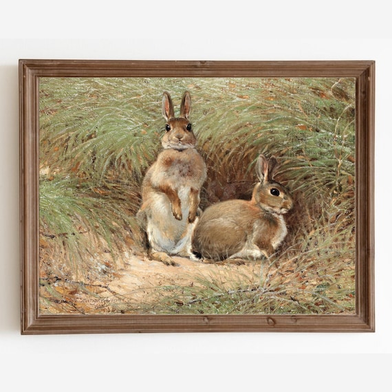 Vintage Rabbit Painting, Country Nursery Wall Art