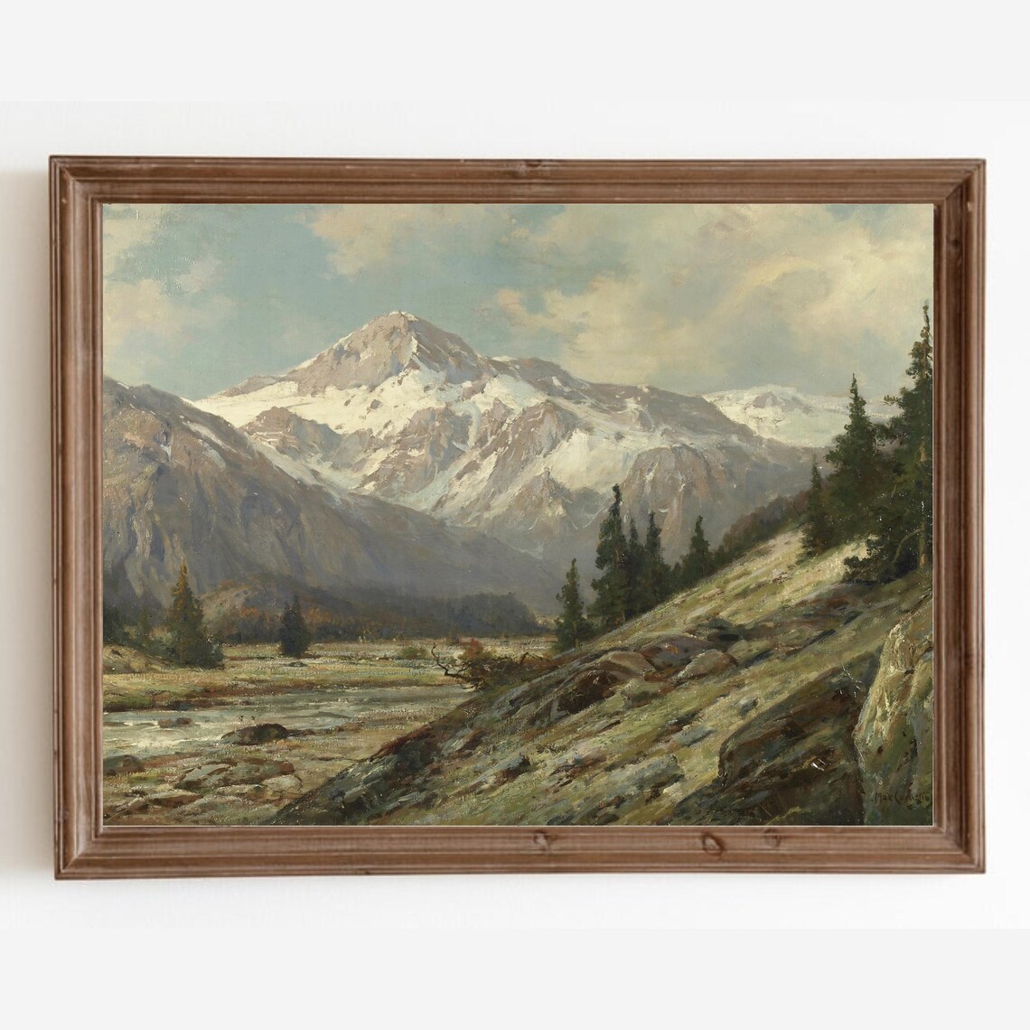 Rustic Mountain Landscape Vintage Cabin Art Print