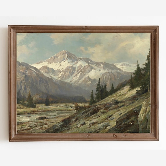 Rustic Mountain Landscape Vintage Cabin Art Print