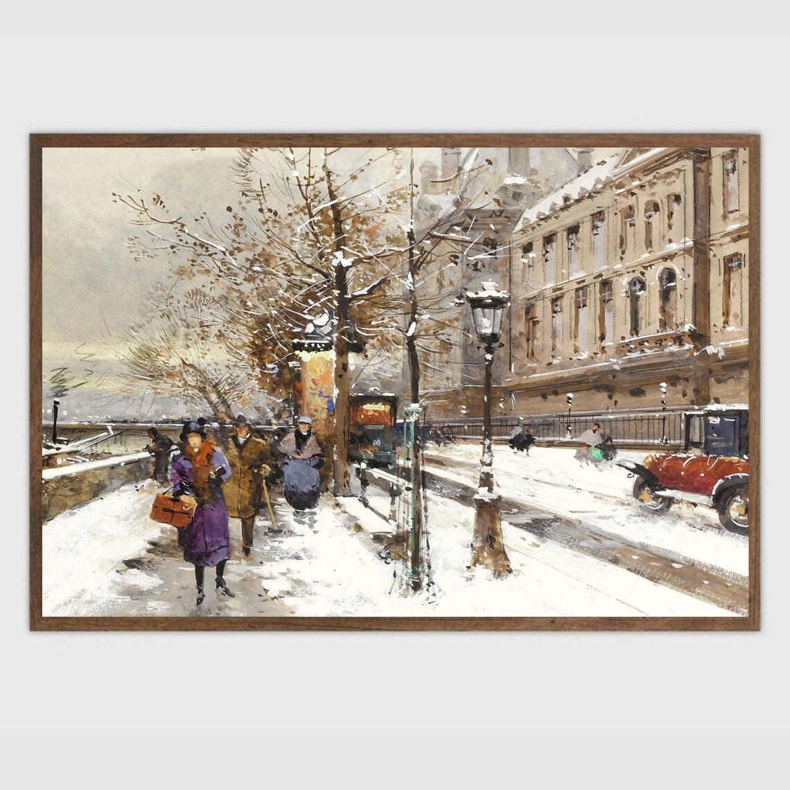Vintage Paris Snowy Winter Street Cityscape Painting Winter Art Poster - Image 2