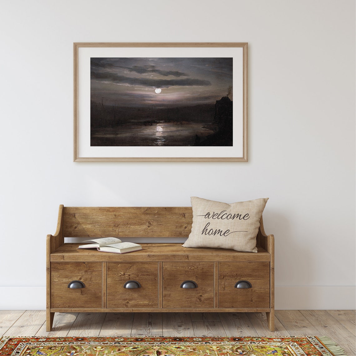Moonlight Landscape Painting Vintage Moody Print Night Painting Dark Sky Print Oil Painting Art - Image 2