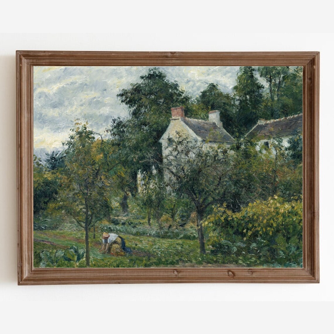 French Cottage Garden Lush Green Impressionist Gardener Scene Poster