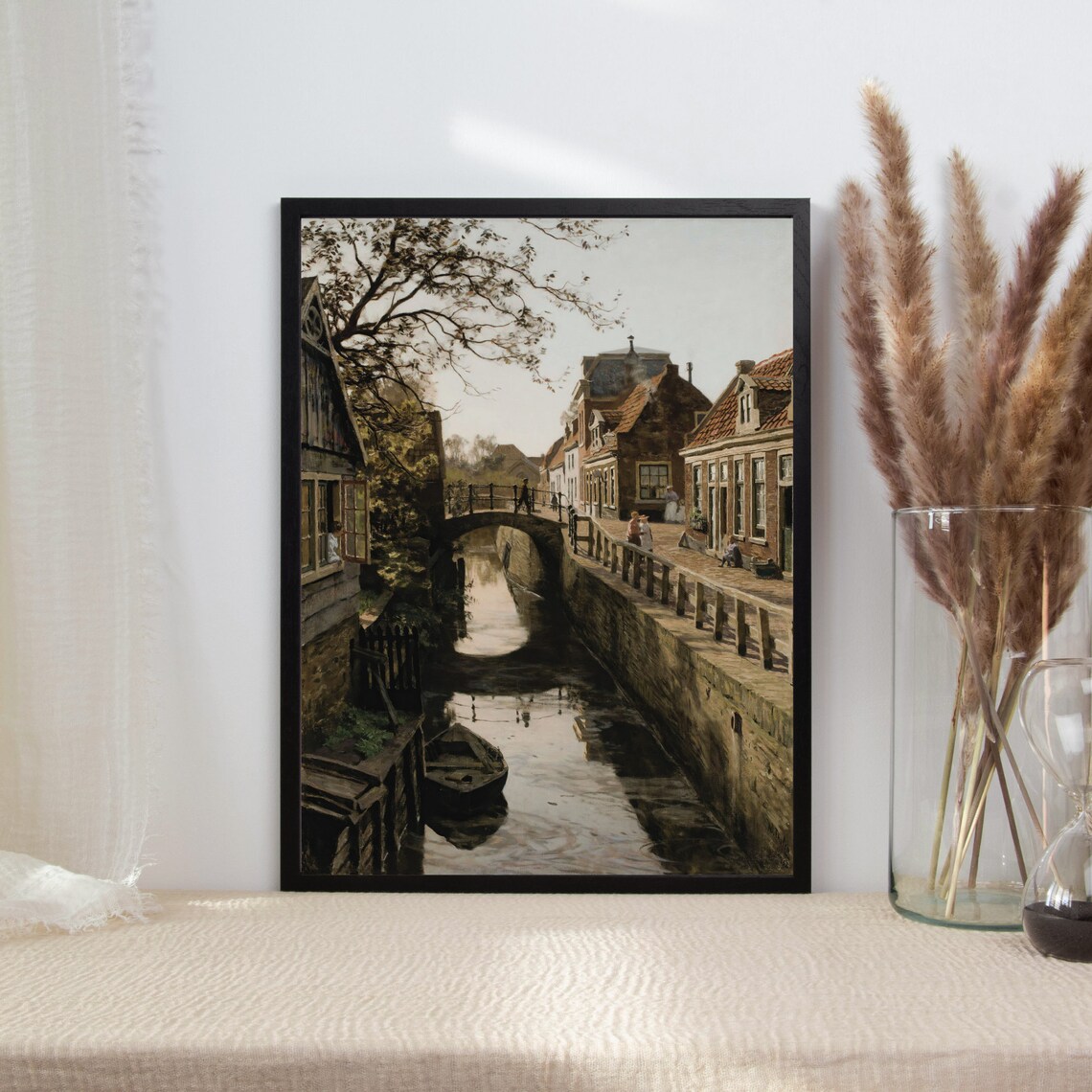 Vintage Cityscape Art Print, Antique Canal Village - Image 2
