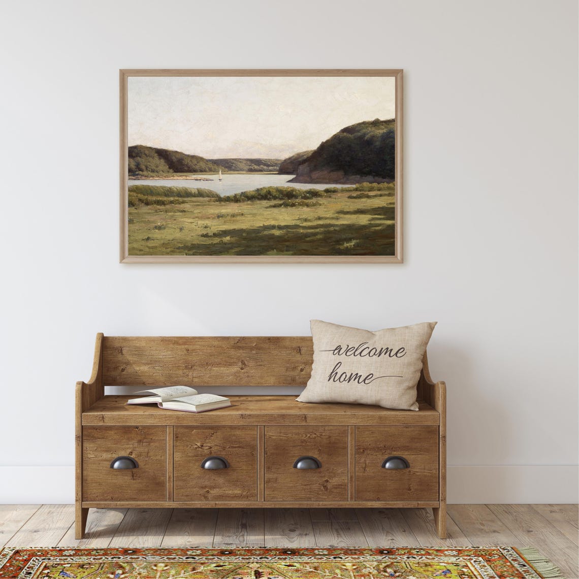 Vintage Lake Landscape Painting Rustic Country Landscape Print Vintage Farmhouse Country Antique Wall Art Art - Image 2