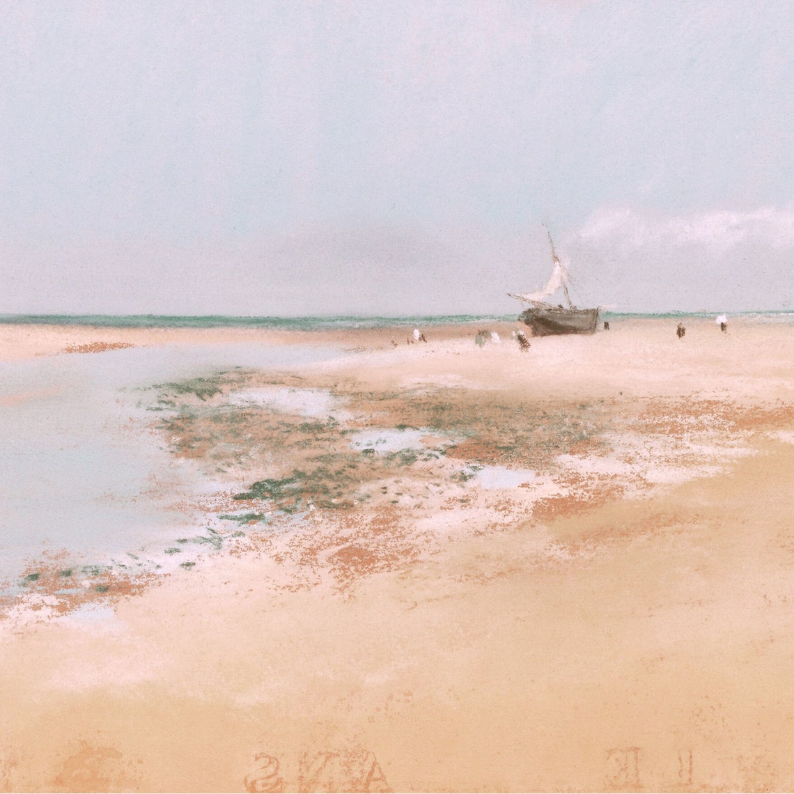Peaceful Beach Sailboat Vintage Pastel Seascape Coastal Decor Poster - Image 2