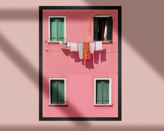 Pink House Mediterranean Travel Poster, Bougainvillea