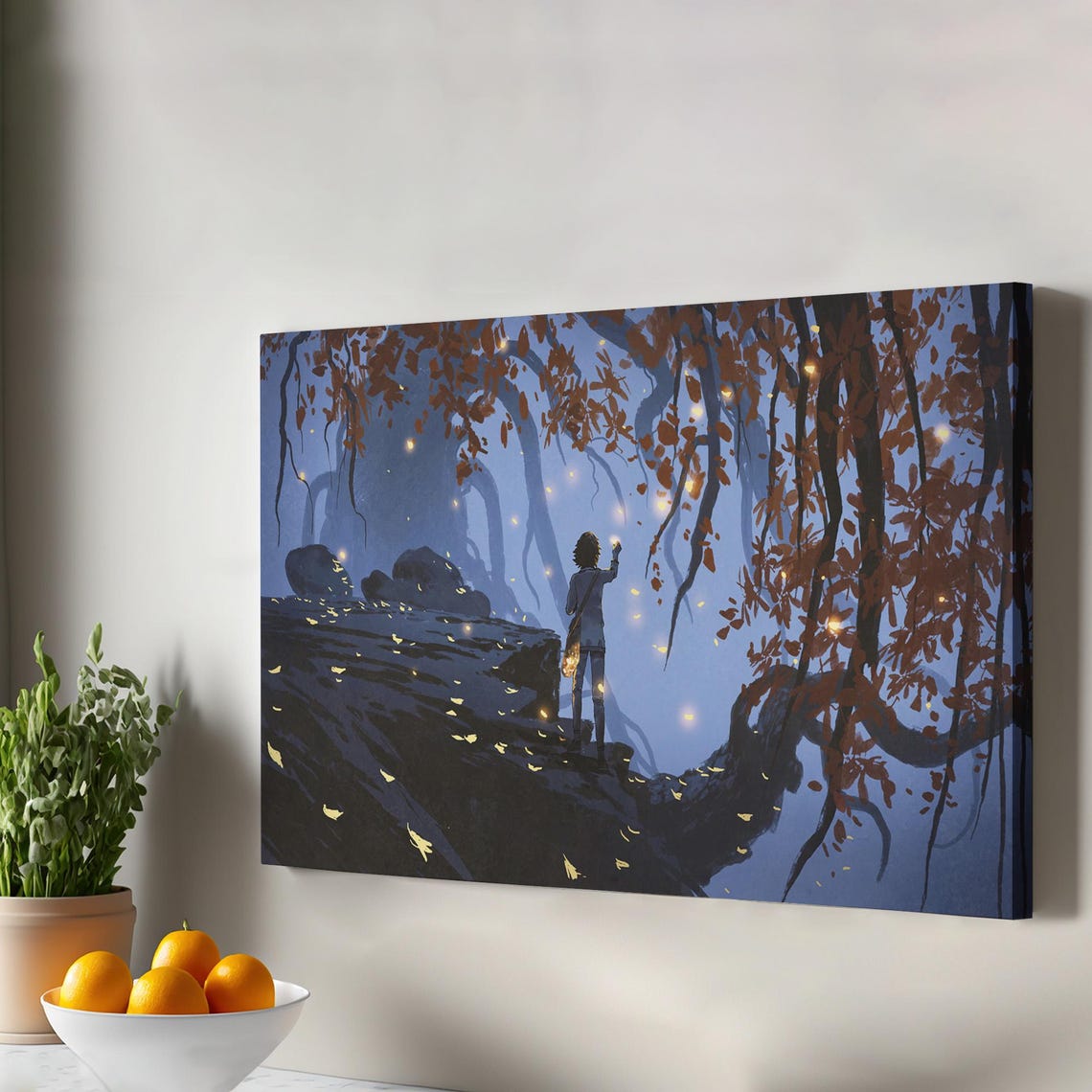 Magical Twilight Forest Child Lantern Fireflies Fantasy Art Poster