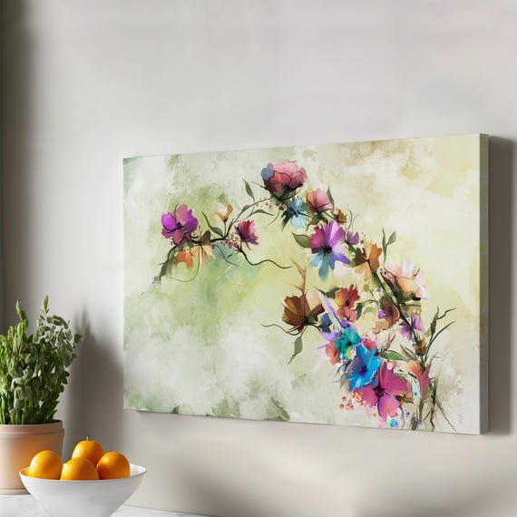 Abstract Spring Flowers Wall Art Flower Canvas Print Modern Decor Framed