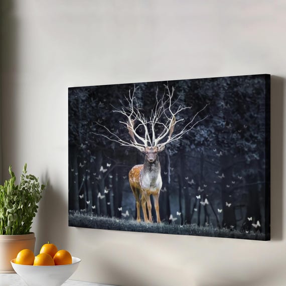 Deer In The Forest Art Housewarming Gifts Animal Canvas Wall Decor Framed Large
