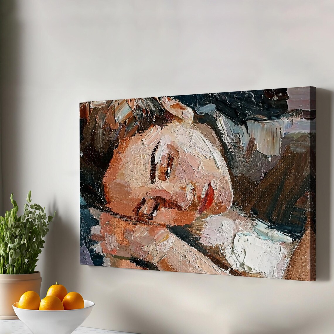 Sleeping Woman Portrait Oil Painting Style Impasto Canvas Wall Poster