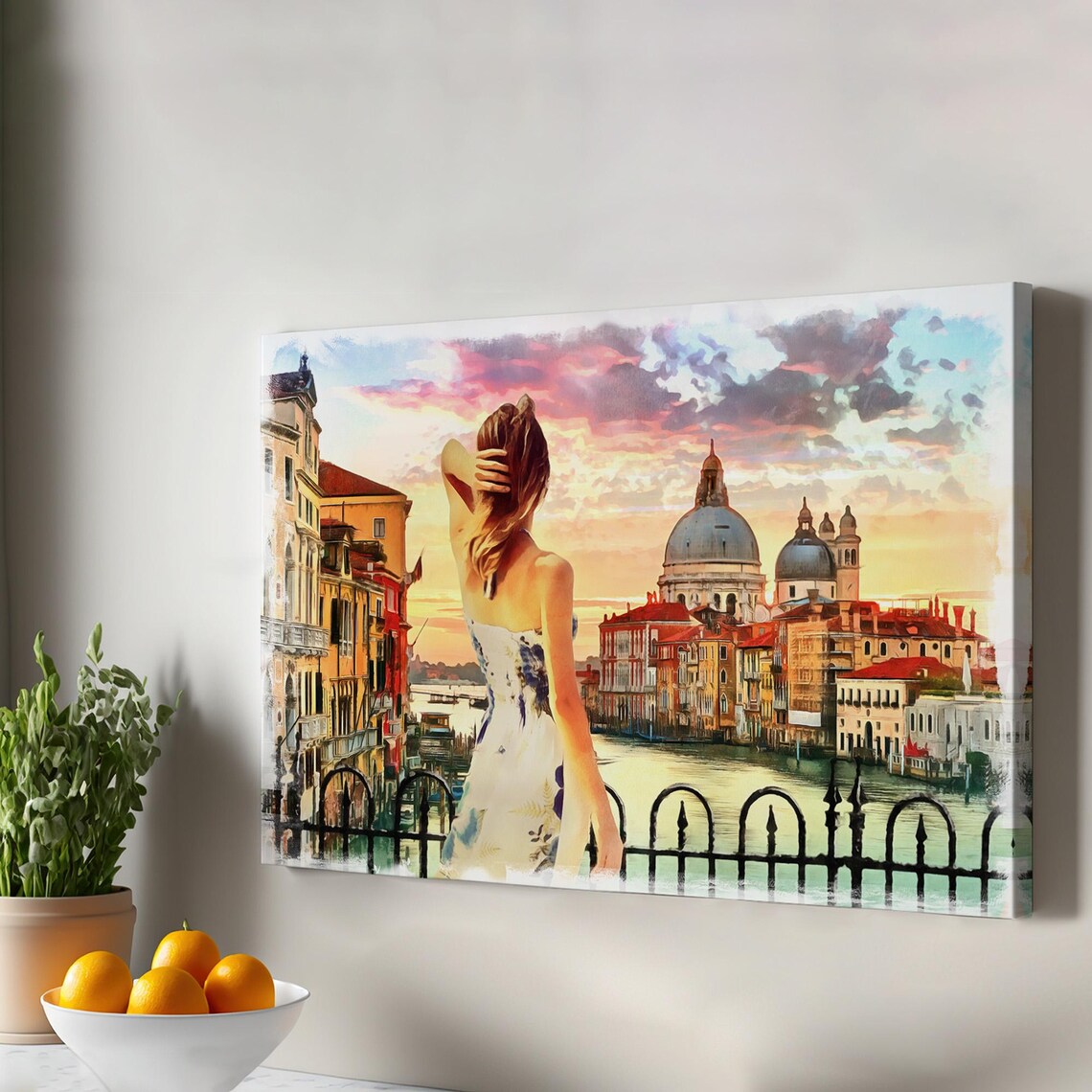 Woman Overlooking Venice Canal Sunset Santa Maria Della Salute Wall Art