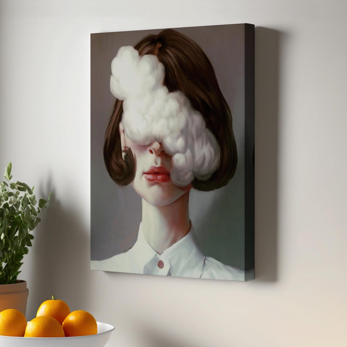 Woman with Cloud Eyes Surreal Dreamlike Pop Portrait Art Poster