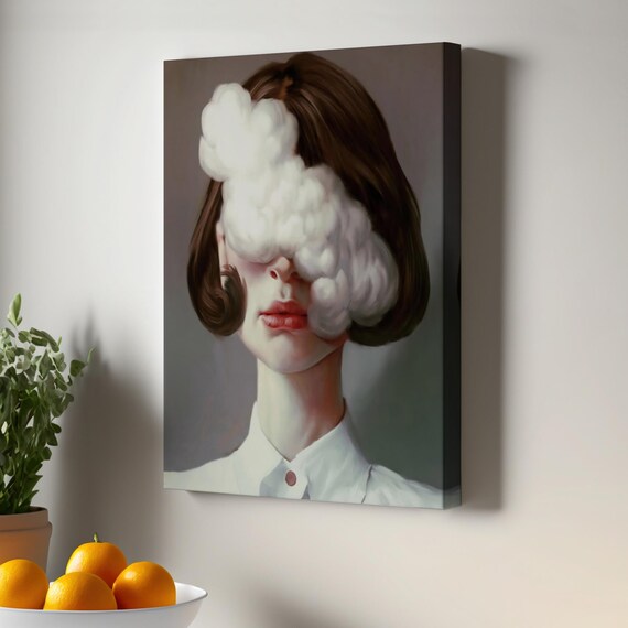 Woman with Cloud Eyes Surreal Dreamlike Pop Portrait Art Poster