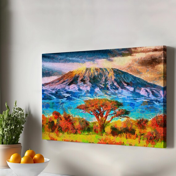 Mount Kilimanjaro Tanzania Acacia Tree Savannah Oil Painting Wall Art