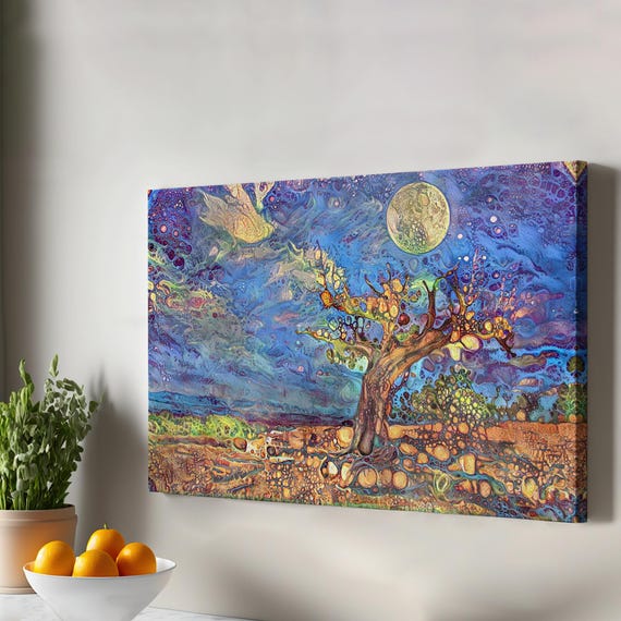 Magical Modern Landscape With Old Tree Wall Art Nature Canvas Decor Print