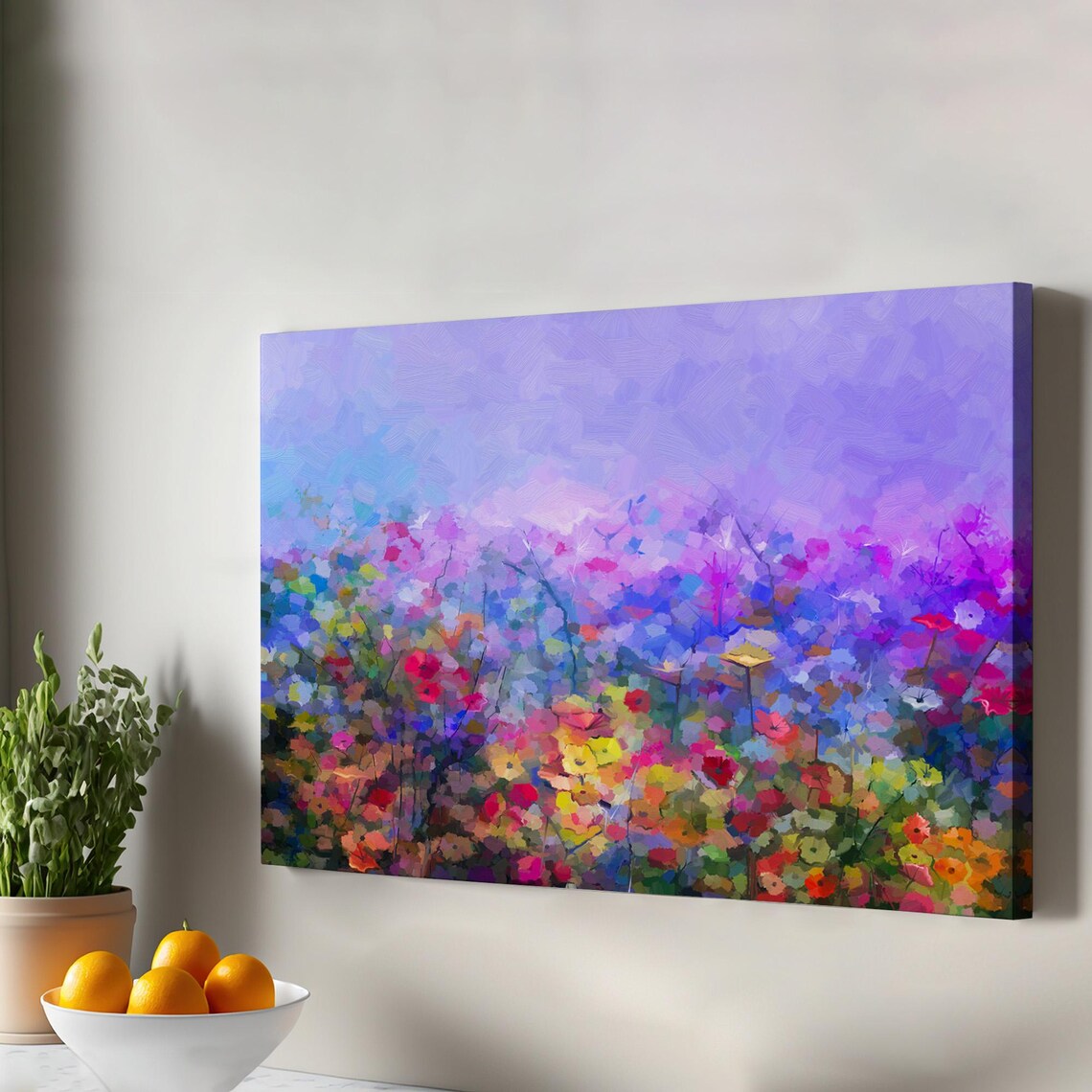 Abstract Wildflowers Oil Painting Poster Purple Pink Blooms Garden Artwork