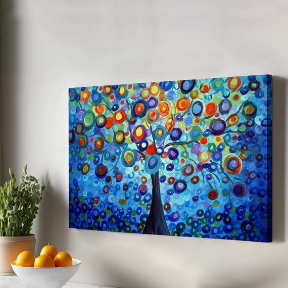 Surreal Symphony Of Colors On The Tree Art Framed Canvas Wall Large Housewarming Gifts Abstract Modern Decor