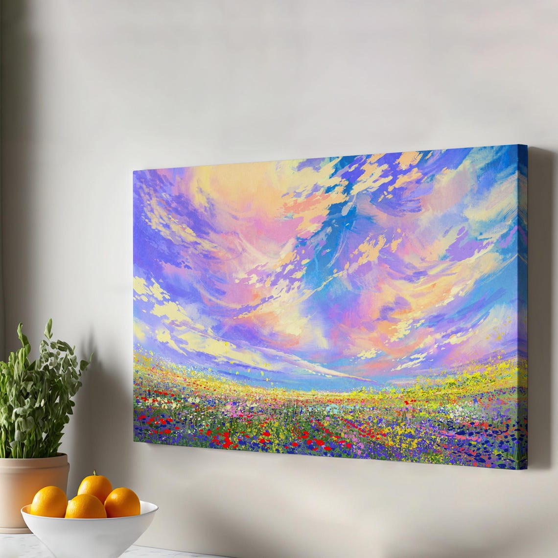 Wildflower Meadow Pastel Sunset Clouds Impressionist Field Poster