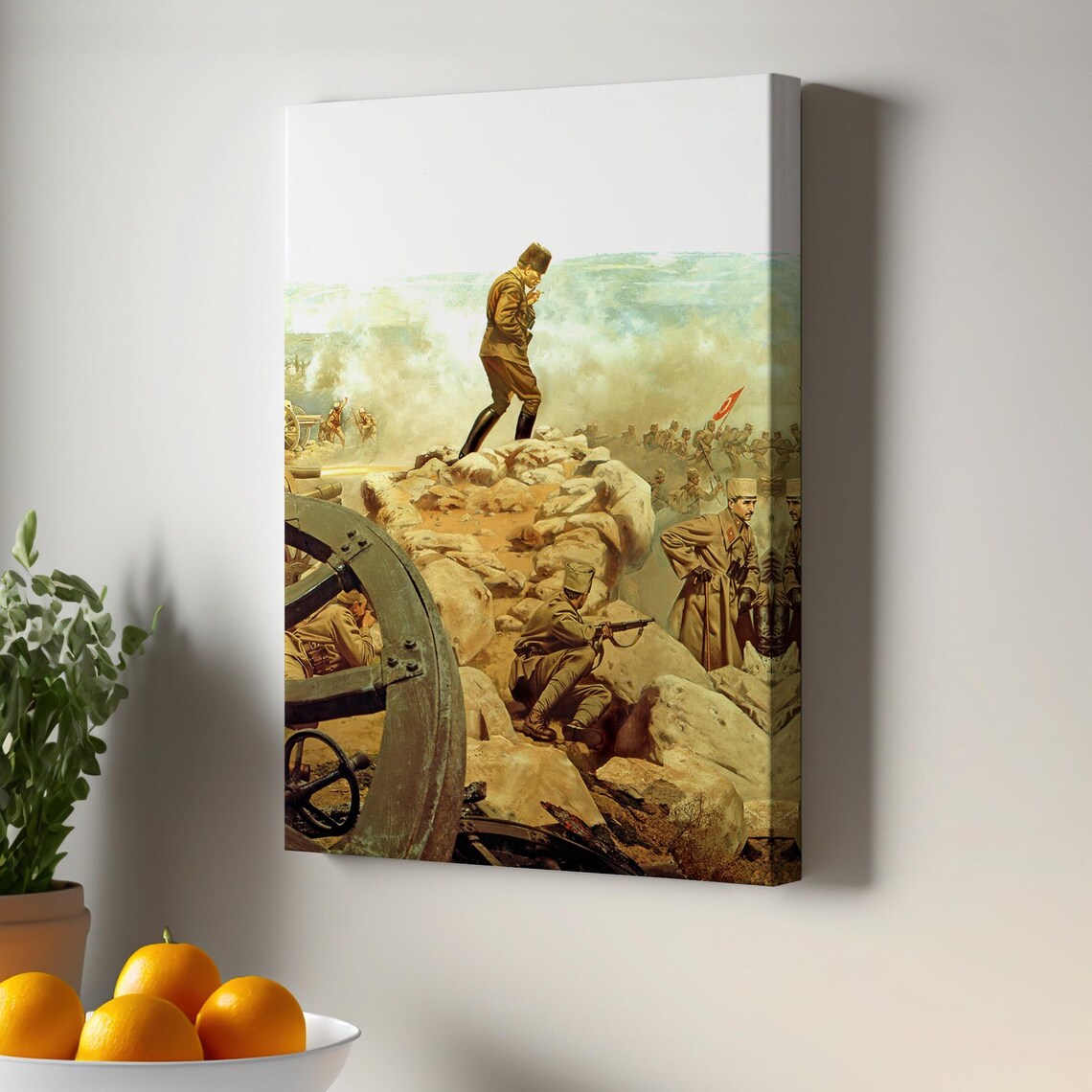 Historic Ottoman Battlefield Oil Painting Poster with Turkish Flag Troops