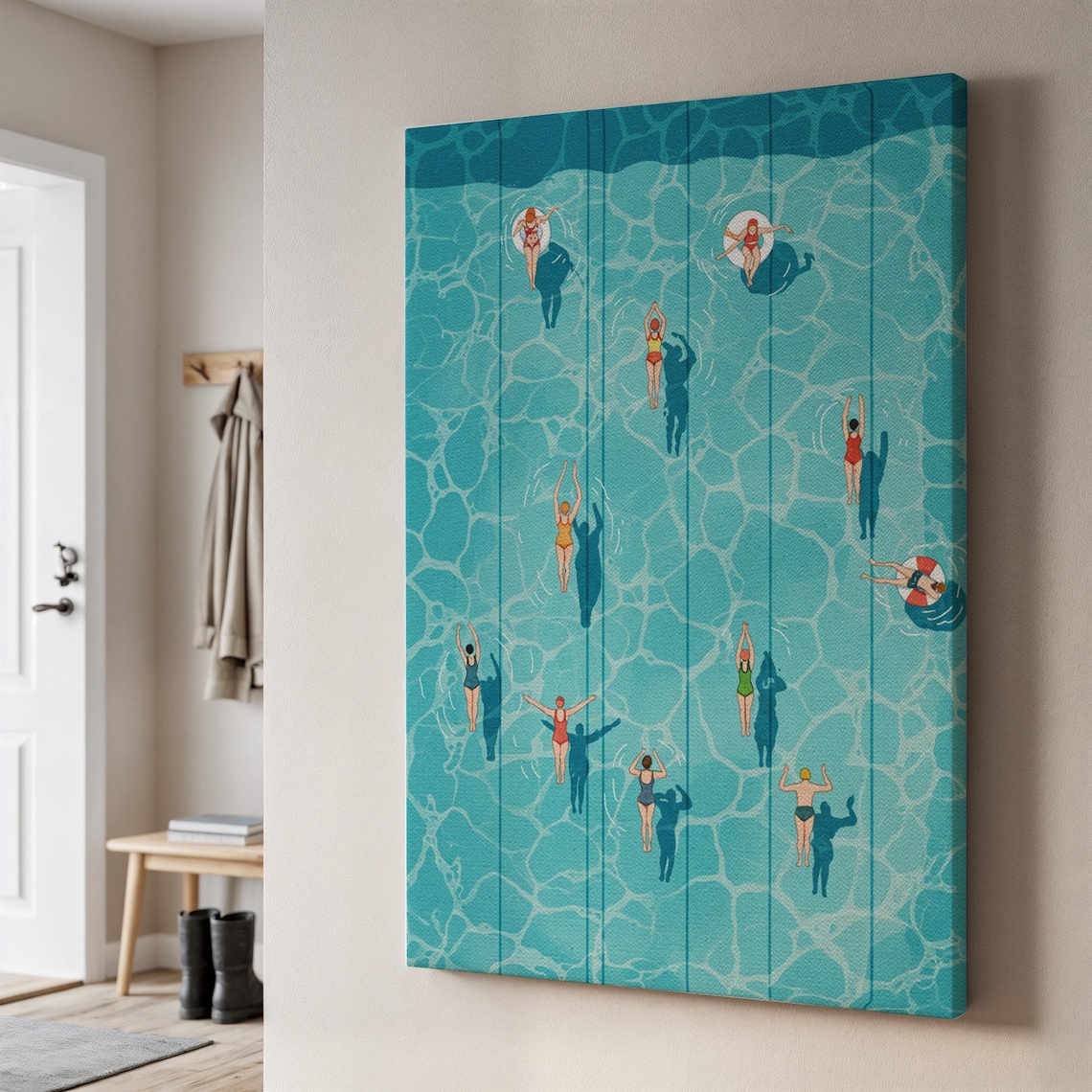 Swimming Pool Aerial Retro Swimmers Art Print