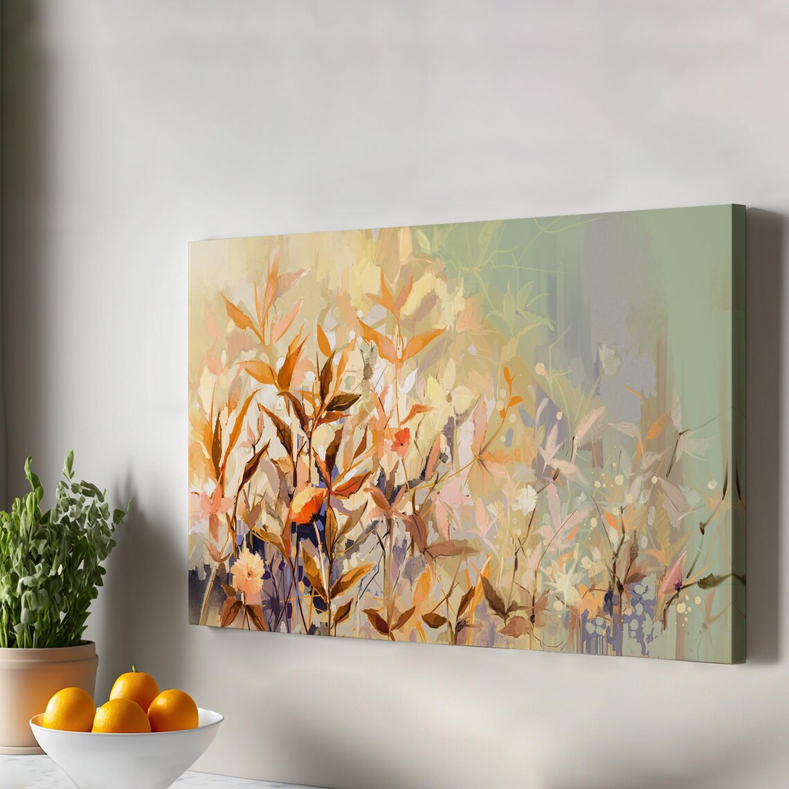 Warm Colorful Autumn Leaves Abstract Floral Canvas Art Poster