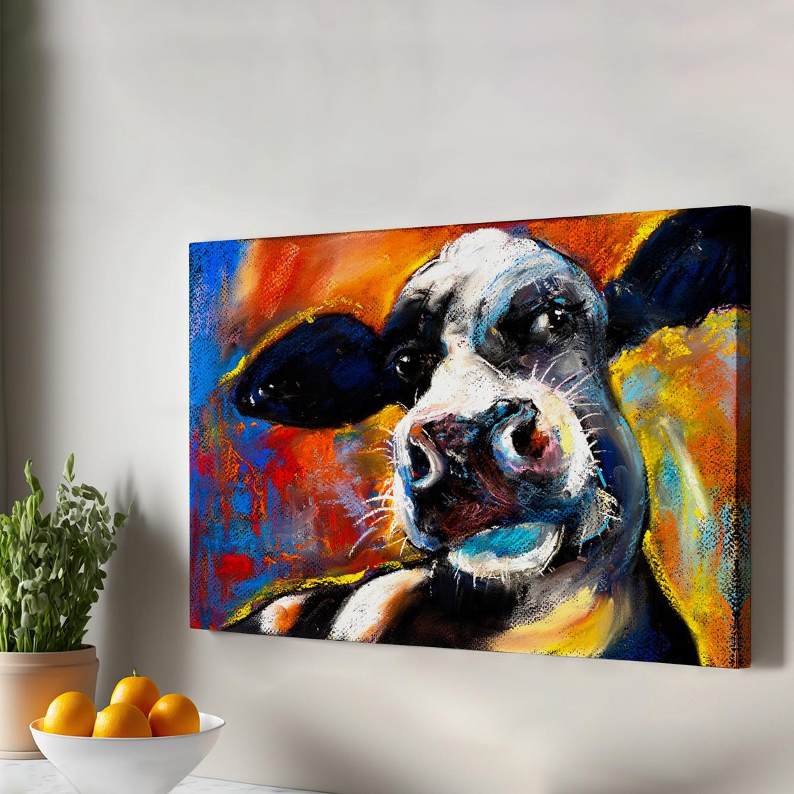 Colorful Cow Portrait Close Up Abstract Expressionist Poster