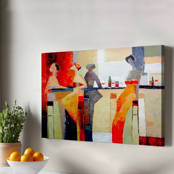 Abstract Bar Scene Colorful Figures Nightlife Painting Art Poster
