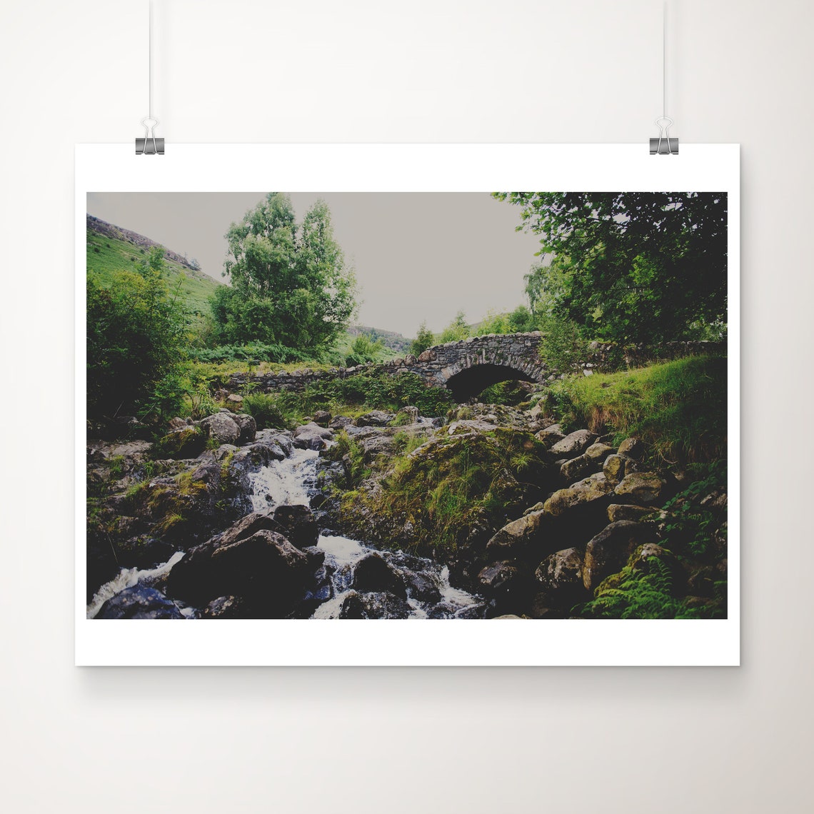Ashness Bridge Stone Arch over Rocky Stream Lake District Print