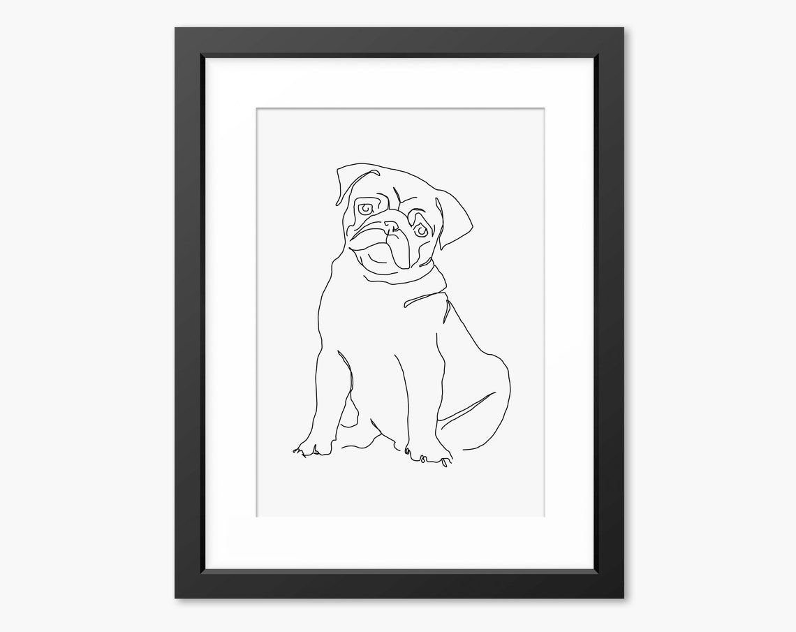 Sitting Pug Dog Single Line Art Illustration Portrait Poster