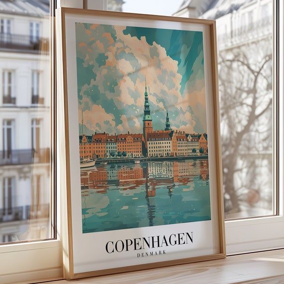 Copenhagen Denmark City Poster Nyhavn Waterfront Wall Art Danish Architecture Print Skyline Scandinavian Travel Wallpaper