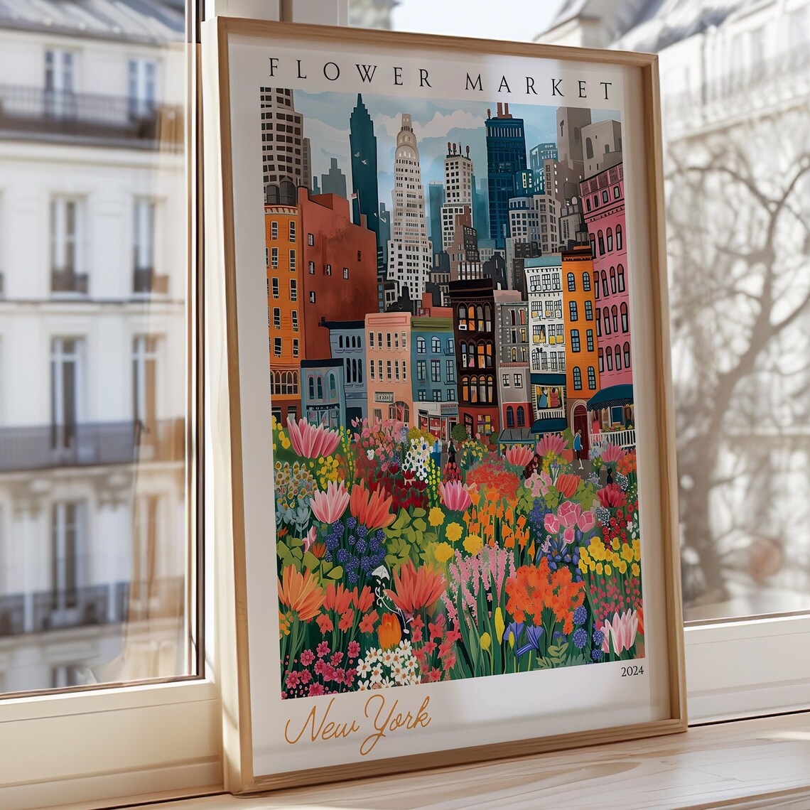 New York Flower Market Travel Poster, NYC Scene