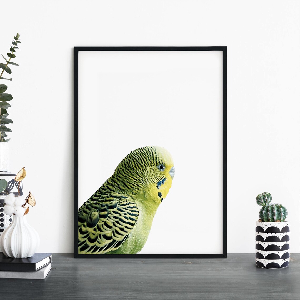 Budgerigar Green Yellow Budgie Portrait Minimalist Bird Print