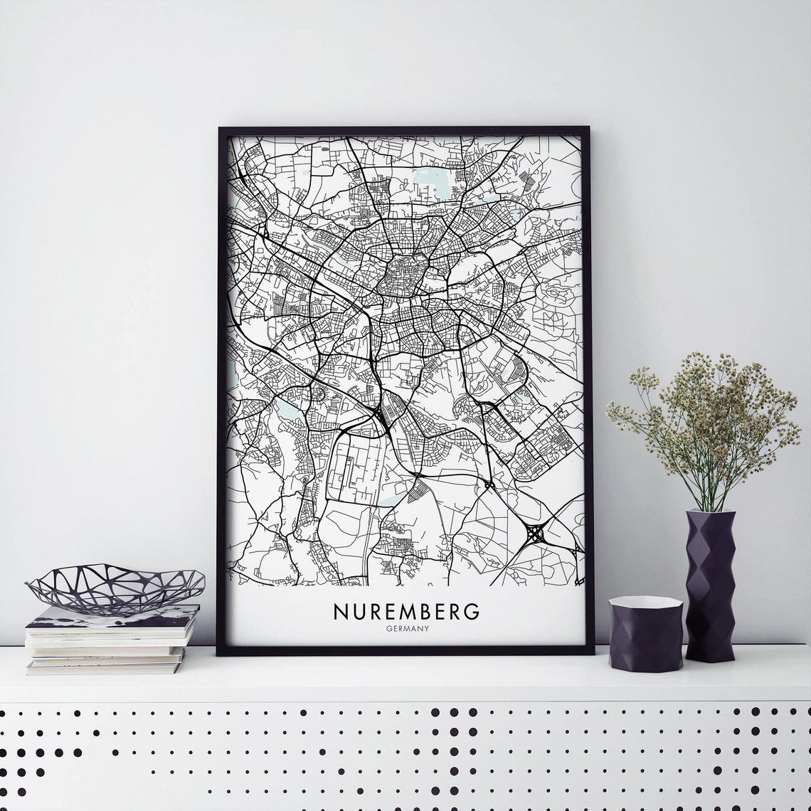 Nuremberg Germany Minimalist Black White City Map Art Poster