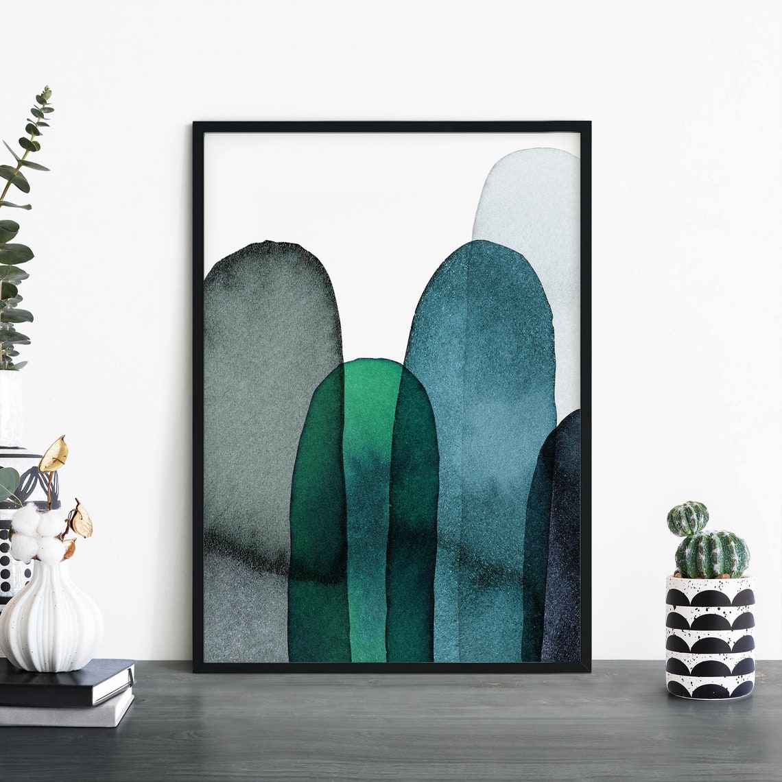 Dark Teal Watercolor Dome Arches Jewel Tone Abstract Modern Poster