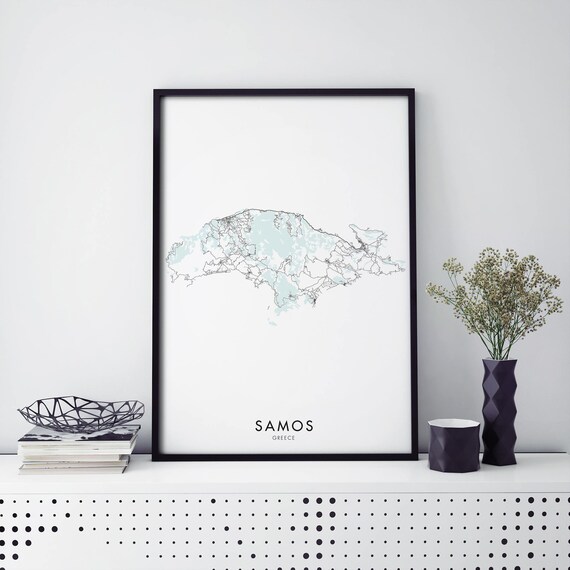Samos Greece Island Minimalist Coastal Aqua Island Map Art Poster