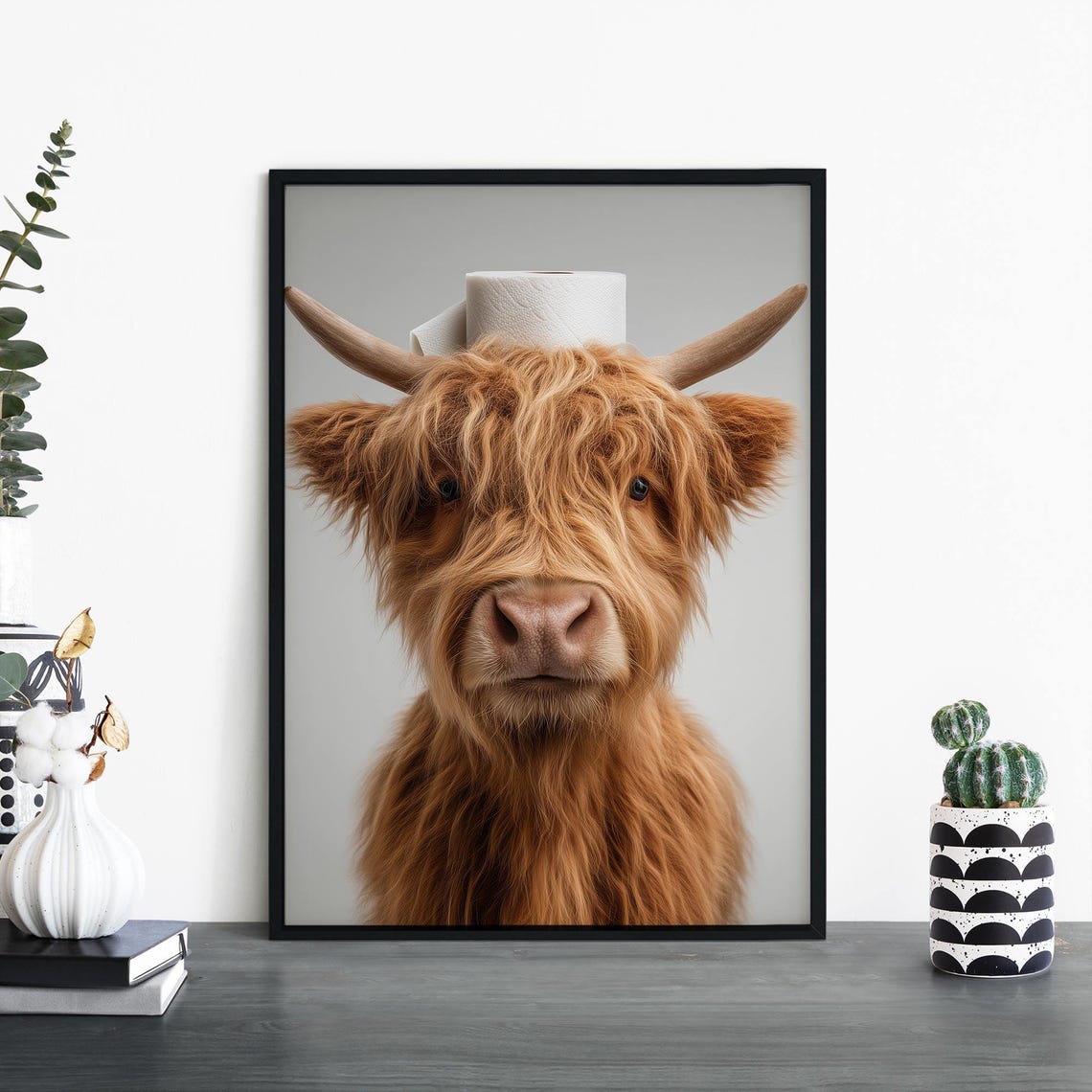 Loo Moo Highland Cow Toilet Paper Roll Funny Bathroom Poster