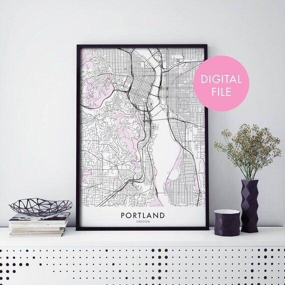 Portland Oregon USA Minimalist Black White City Map Art Print
