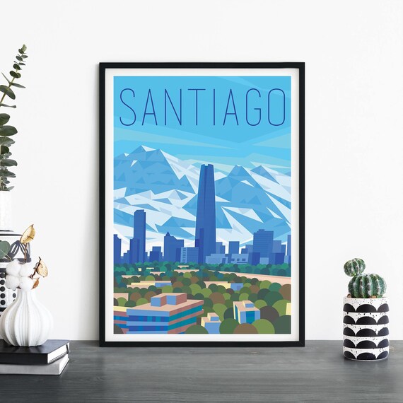 Santiago Chile Illustrative Travel Print Wall Art 4x6 5x7 A4 A3 A2 A1