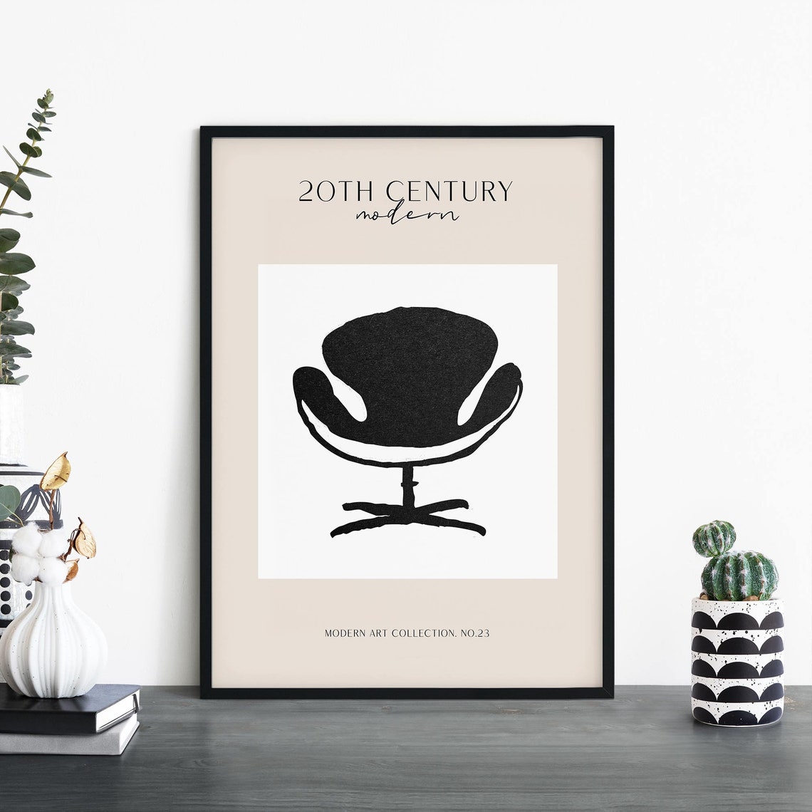 20th Century Modern Black Swivel Chair Mid Century Design Poster