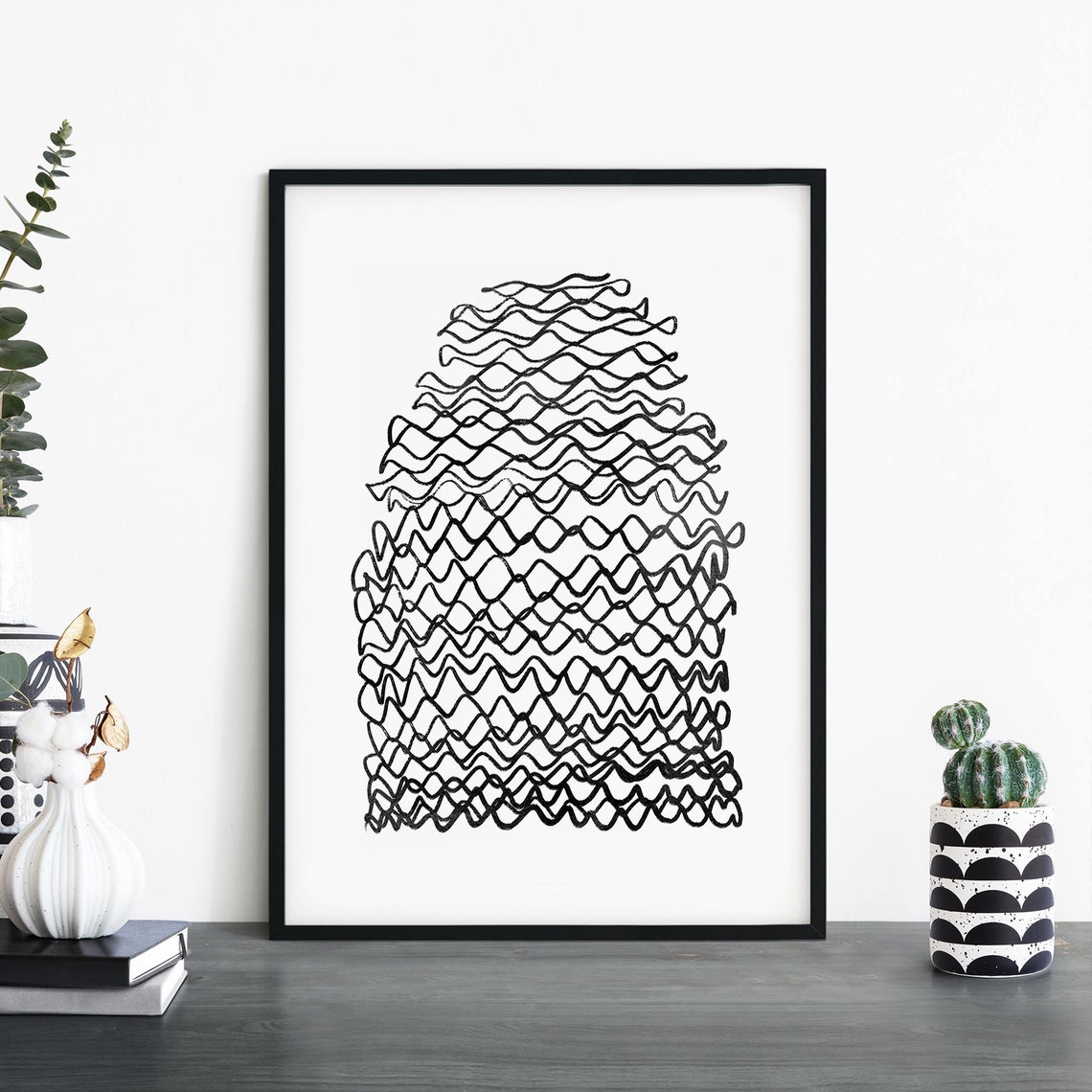 Hand Drawn Wavy Line Arch Black Ink Minimalist Abstract Poster