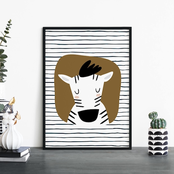 Cute Zebra Illustration Nursery Wall Poster Kids Bedroom Animal Decor