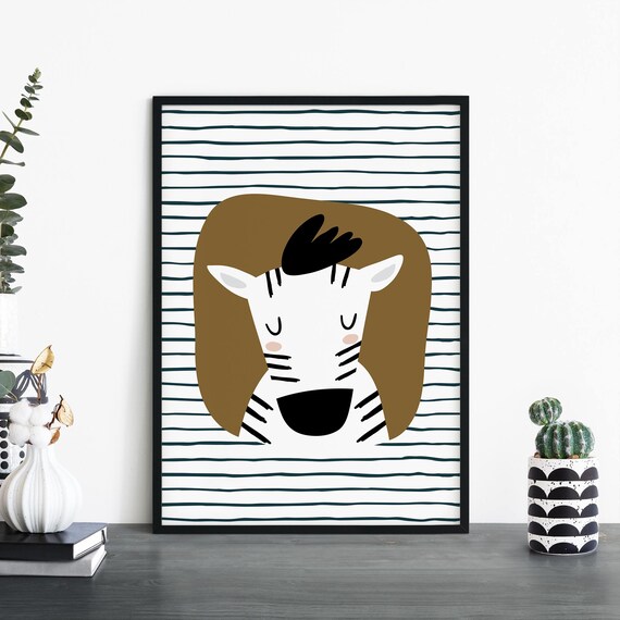 Zebra Poster Print Wall Art Childrens Kids Boys Girls Nursery Bedroom A4 A3 A2 A1