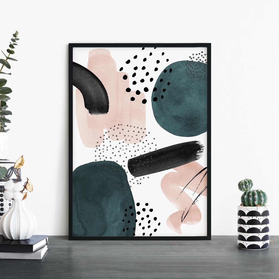 Blush Teal Abstract Art Print, Modern Wall Art