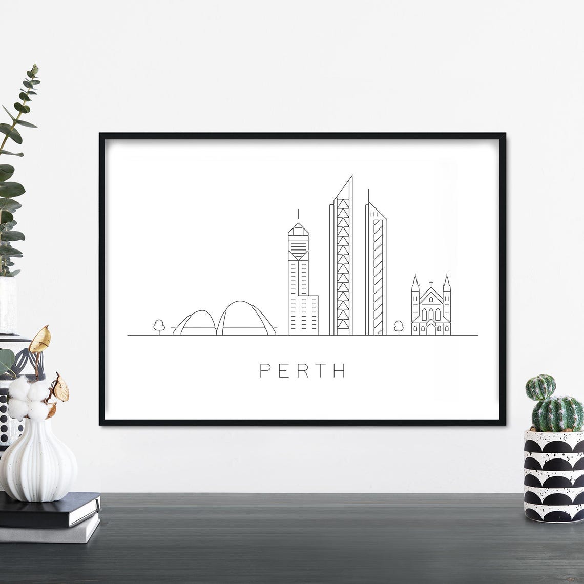 Perth City Skyline Minimal Line Art Illustration Travel Poster
